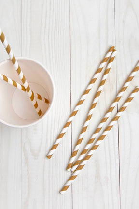 gold stripe paper straws