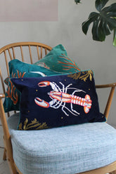 lobster embroidered cushion