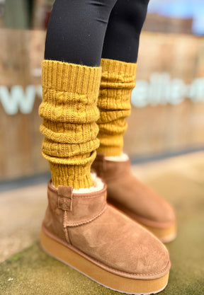 Gold Cable Knit Leg Warmers