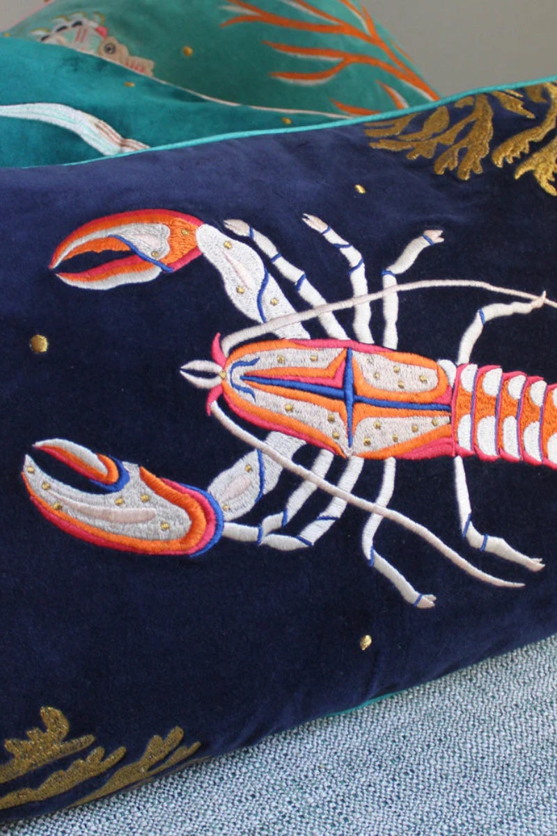 Coral Velvet Lobster Cushion