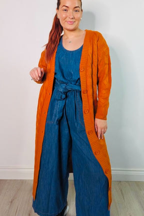 Rust Cable Knit Maxi Cardigan