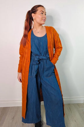 Rust Cable Knit Maxi Cardigan