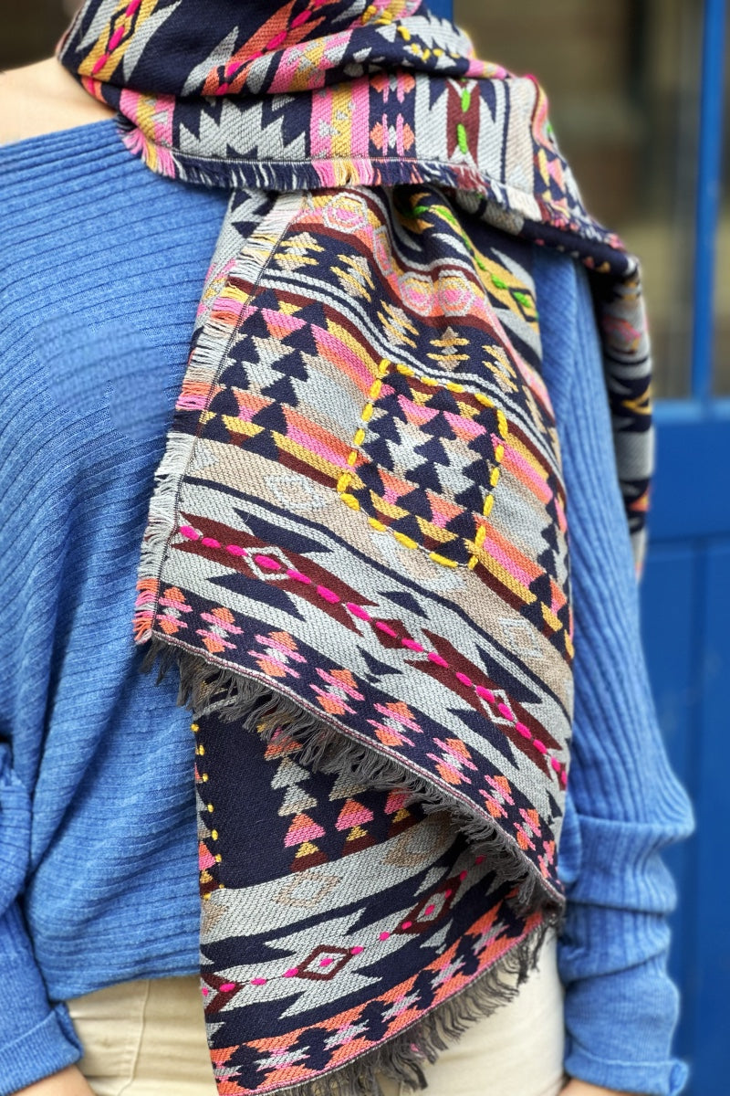 Ombre London Luxury Aztec Stitched Scarf