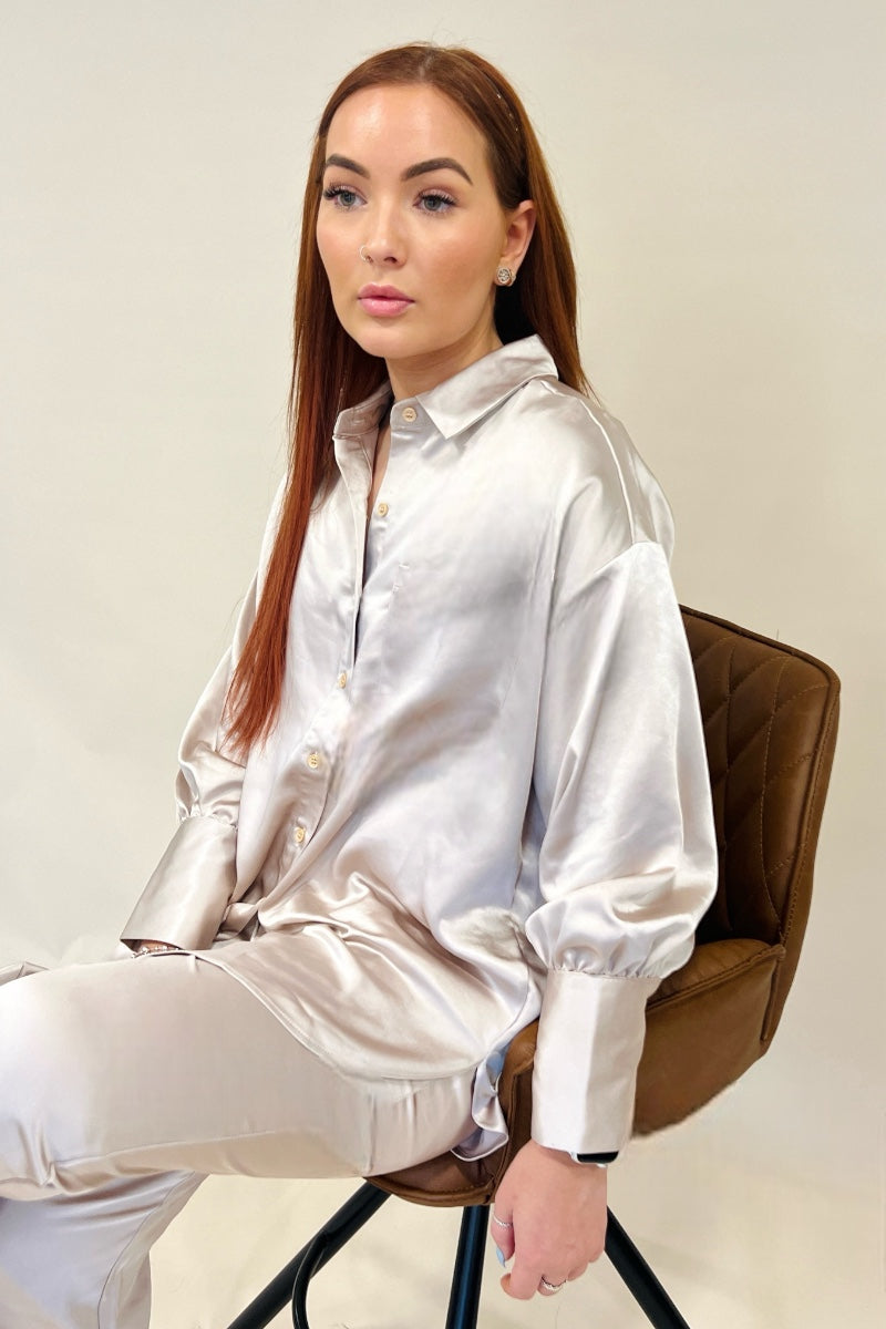 Poly Satin Blouse in Oyster