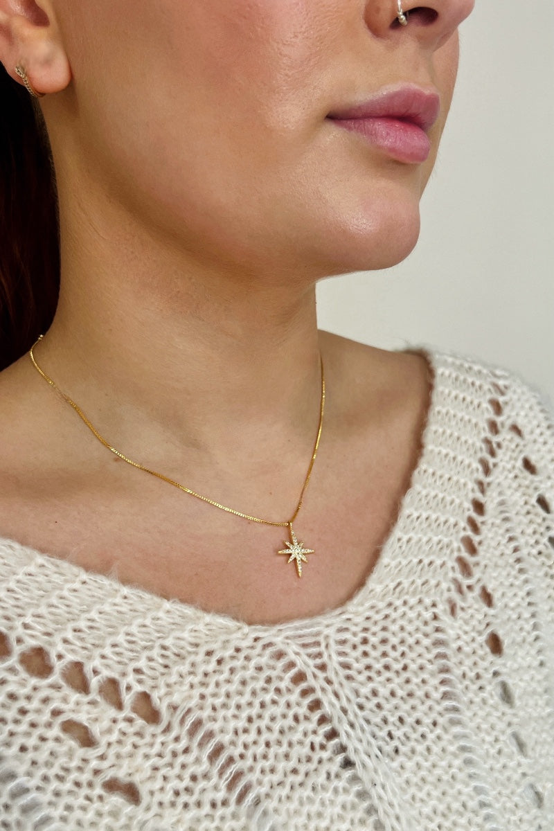 Gold Crystal Star Pendant Necklace