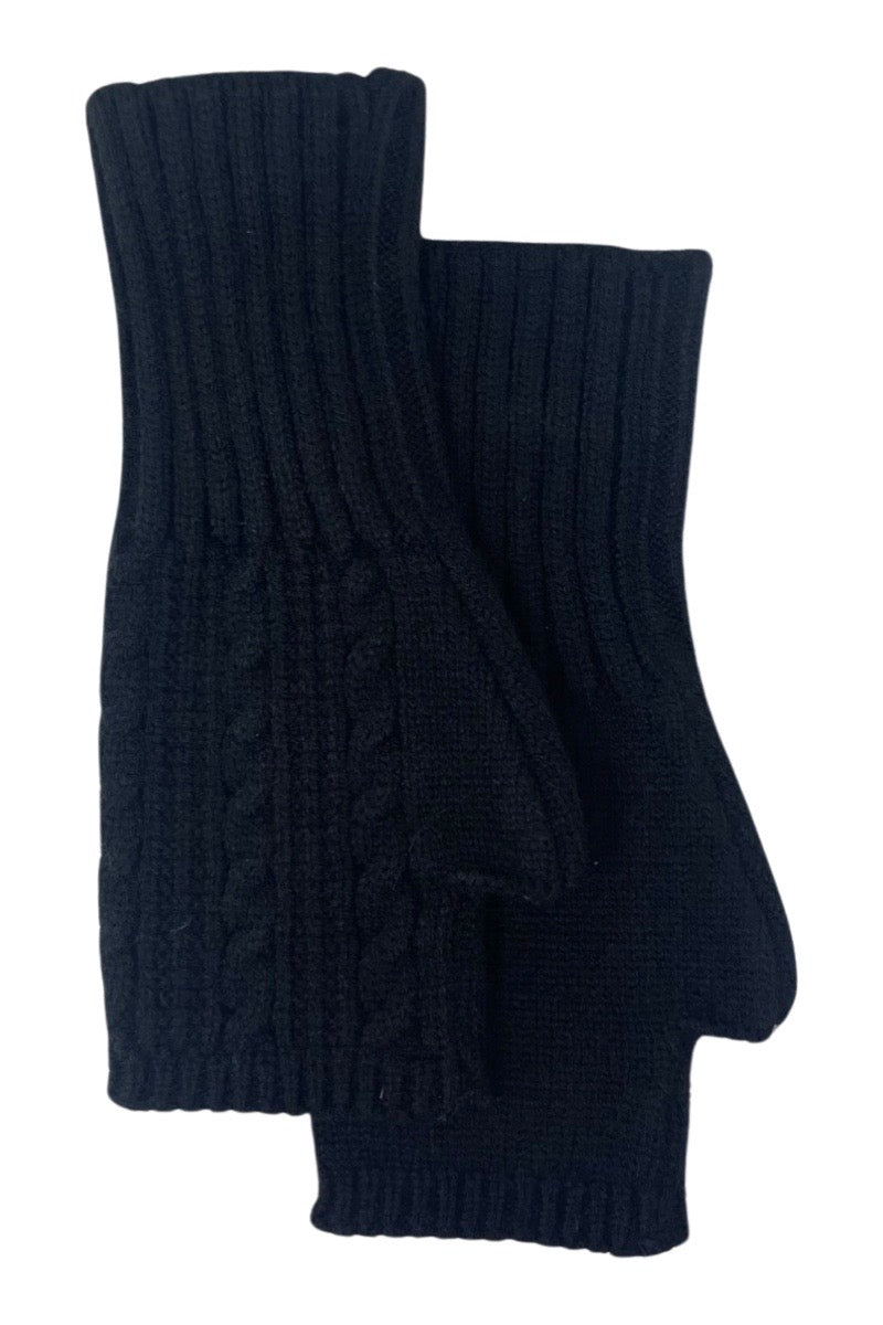 black cable knit fingerless gloves