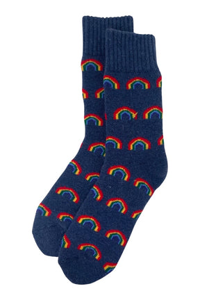 blue rainbow cosy socks