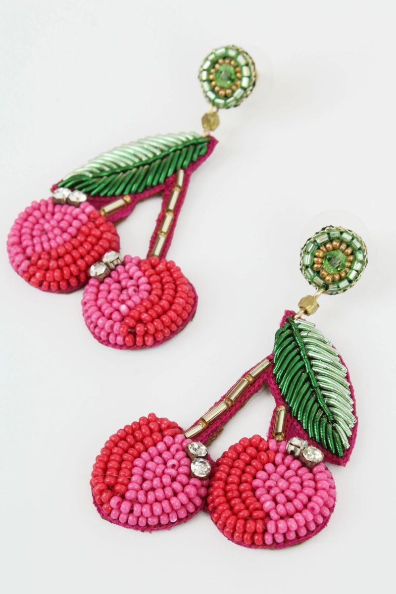 cherry drop beaded earrings