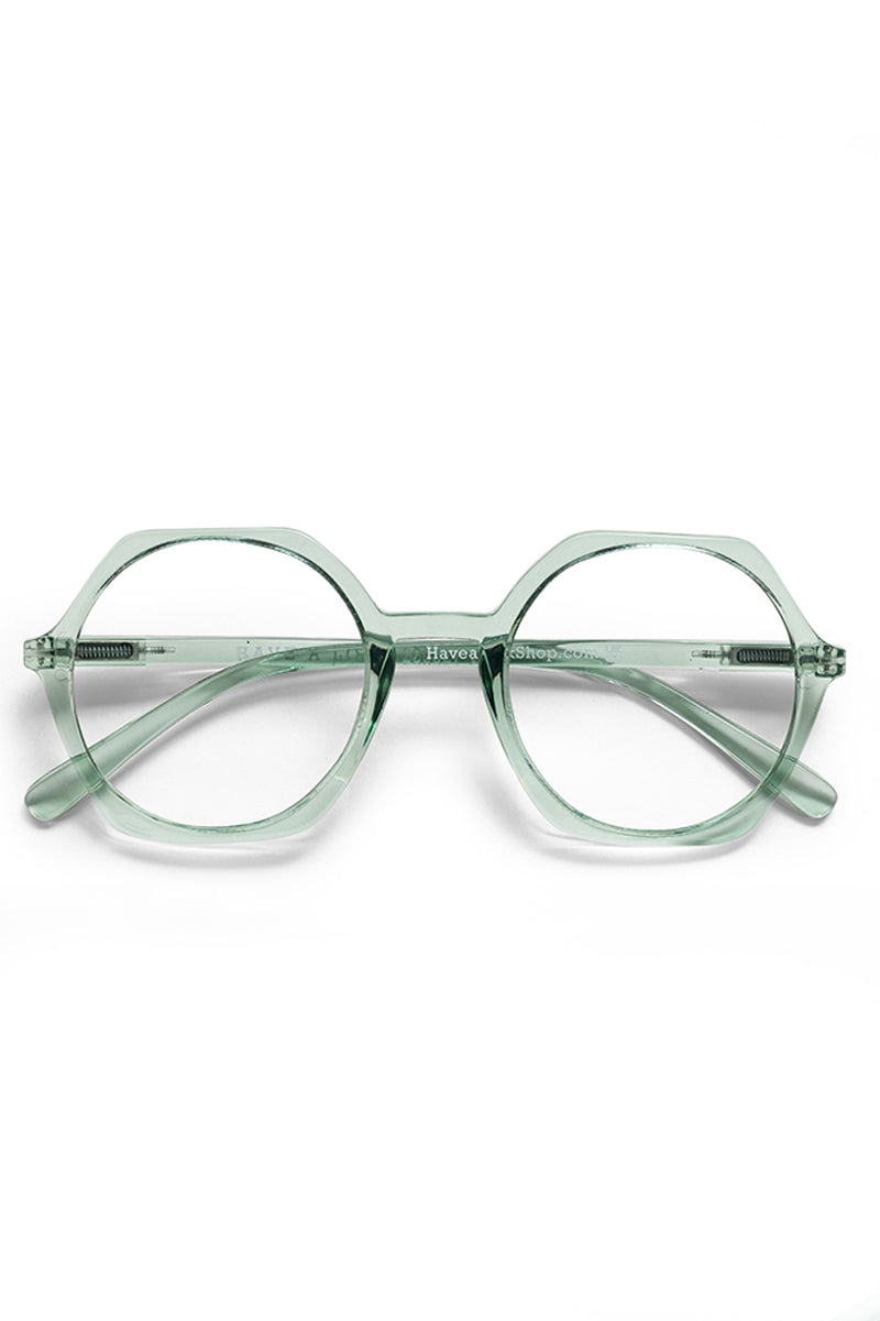 clear green reading glasses