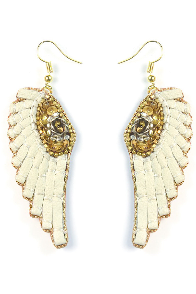 cream angel wing earrings