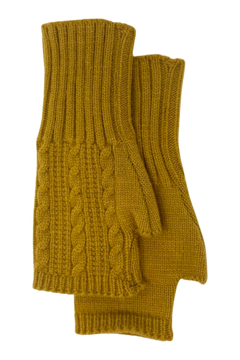 gold cable knit fingerless gloves