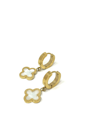 Gold Clover Drop Chunky Hoop Earrings