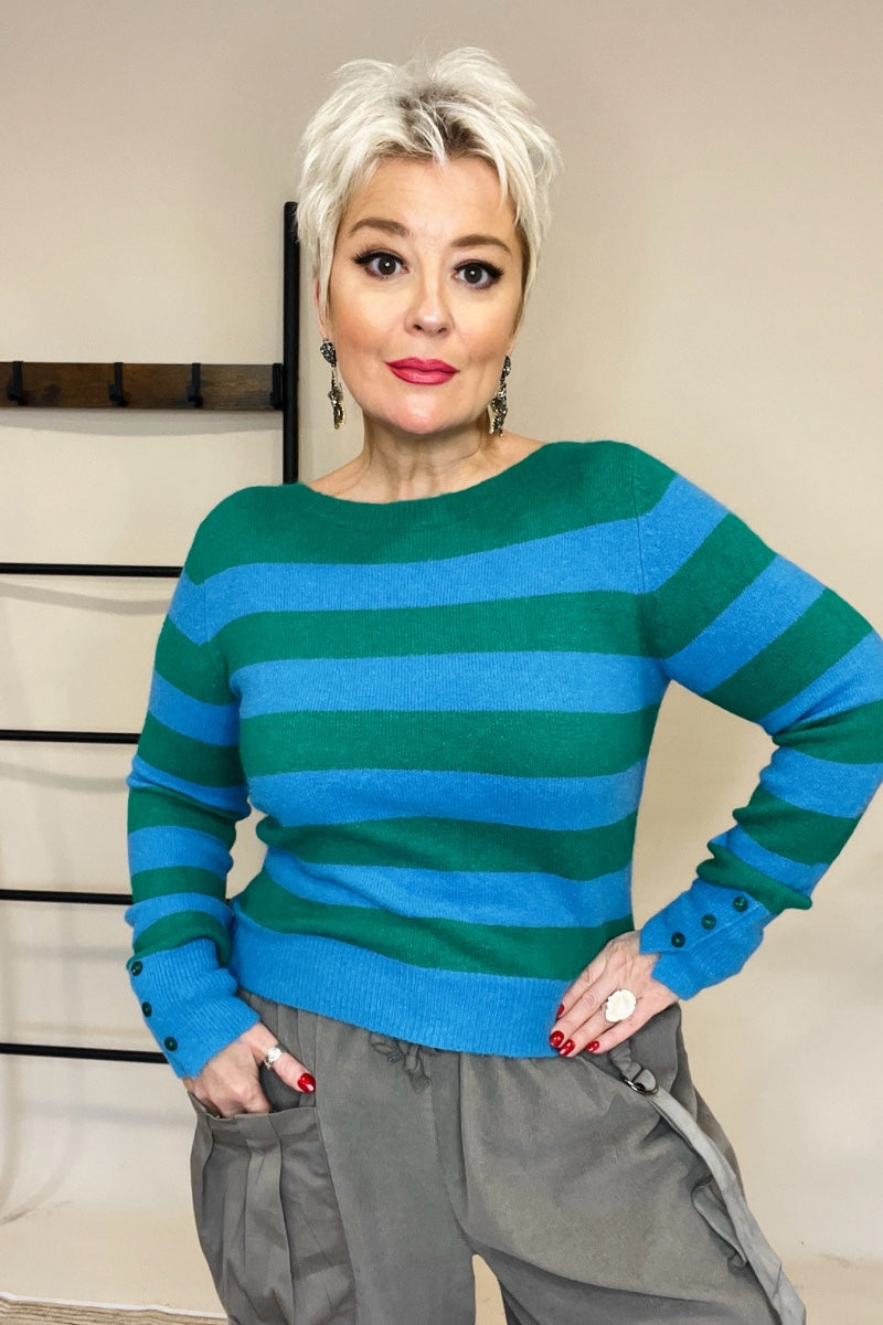 green and blue stripe wool mix jumper