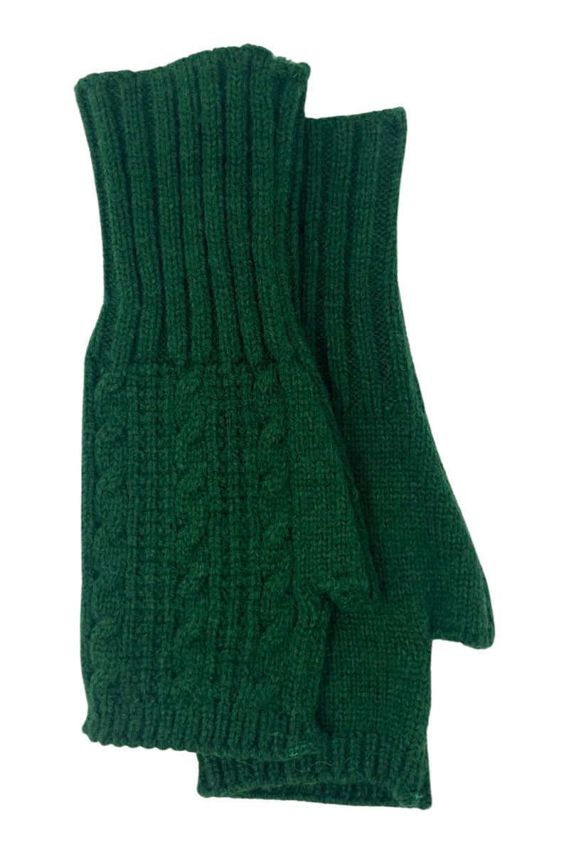 green cable knit fingerless gloves