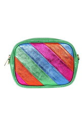 green rainbow stripe metallic crossbody bag