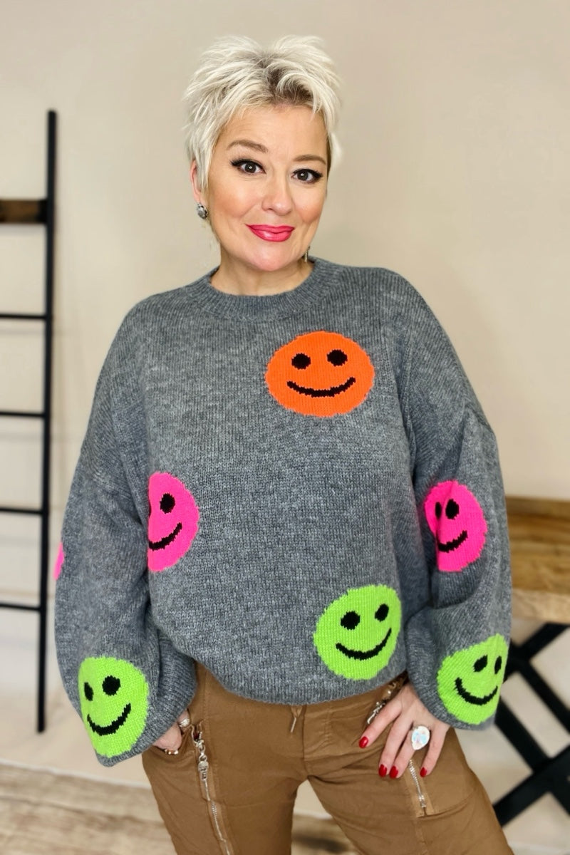 grey smiley knitted jumper