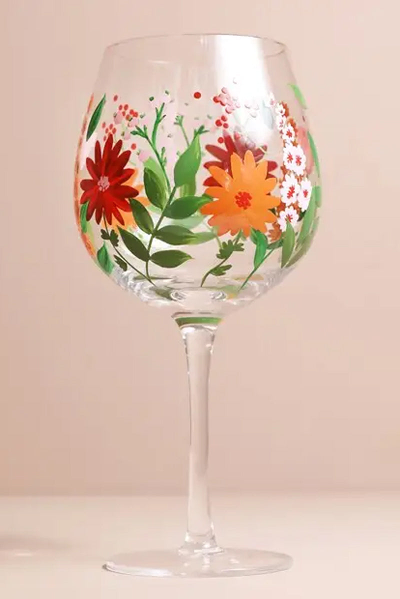 hand painted wild flower gin glass