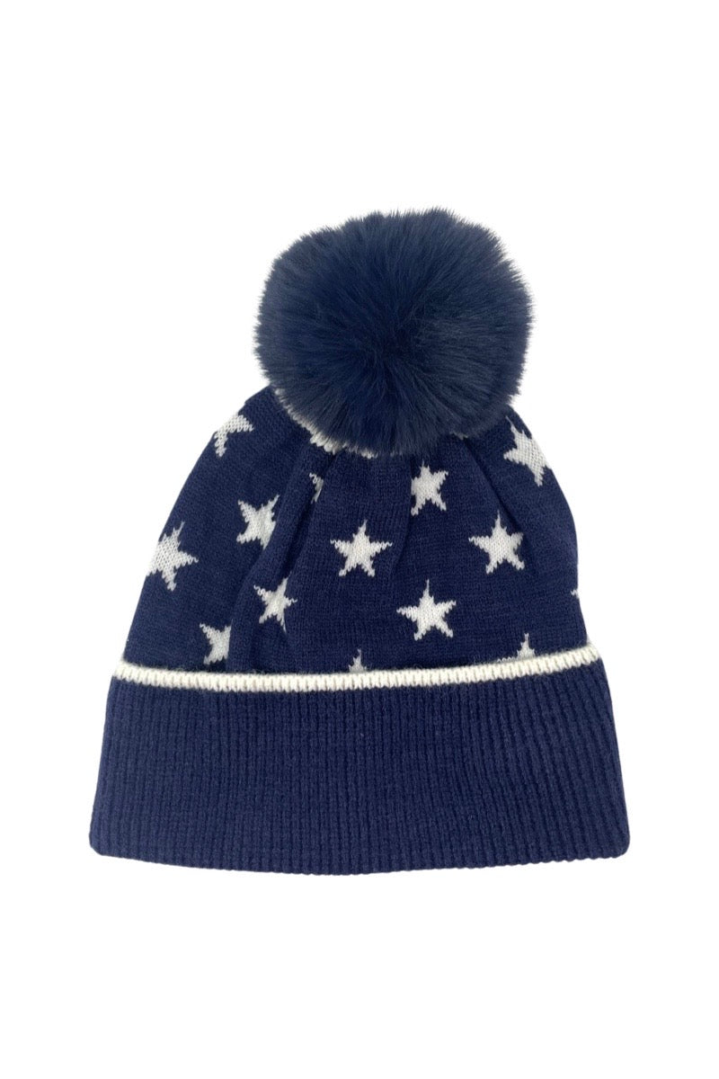 navy star bobble hat