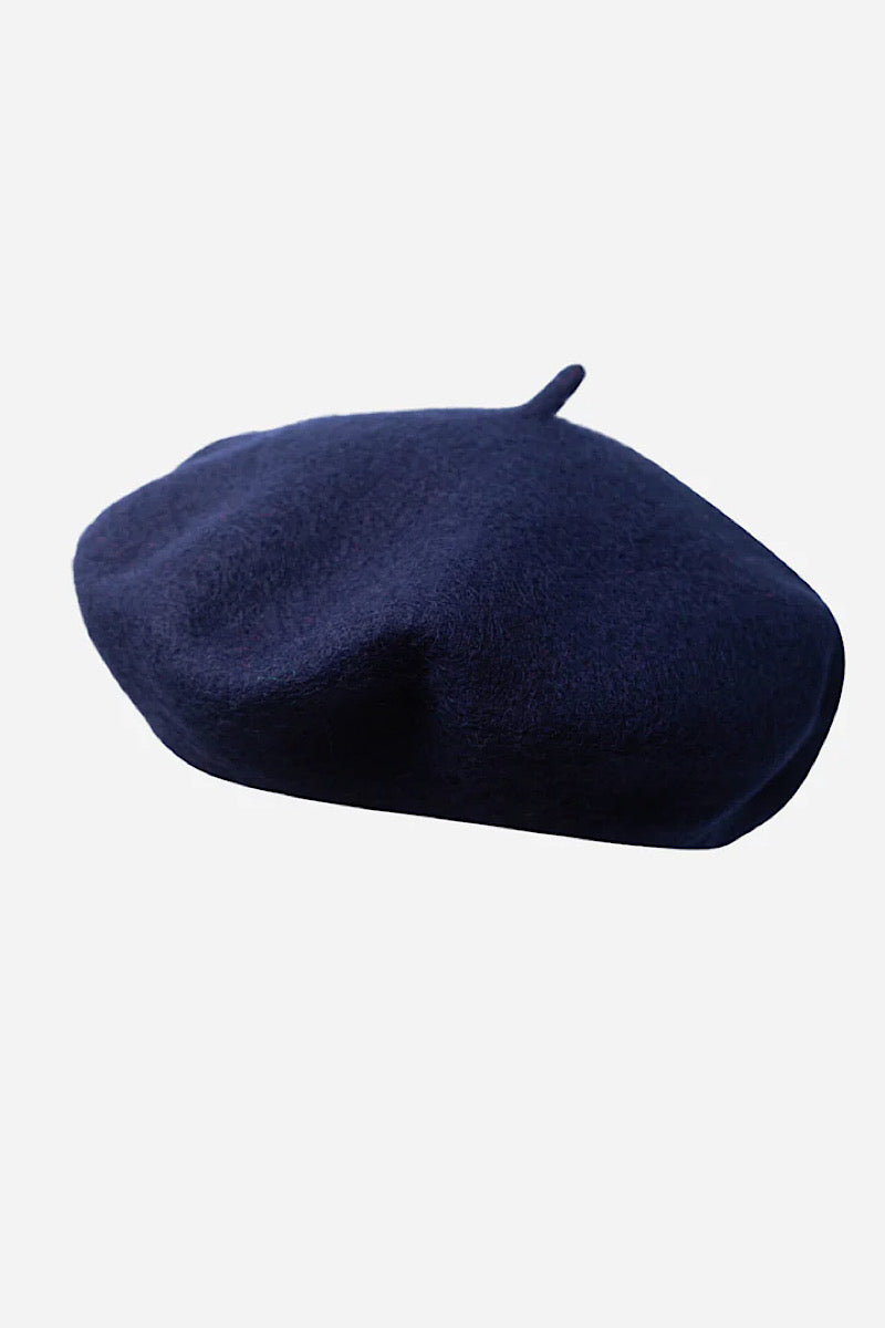 navy wool blend beret