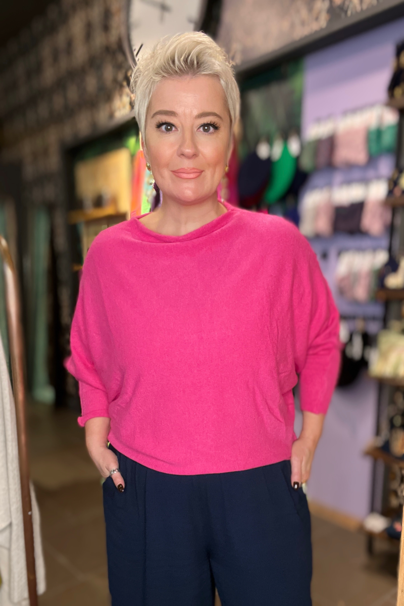 Pink Batwing Knitted Jumper