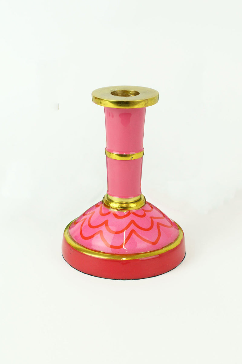 pink enamel candle holder