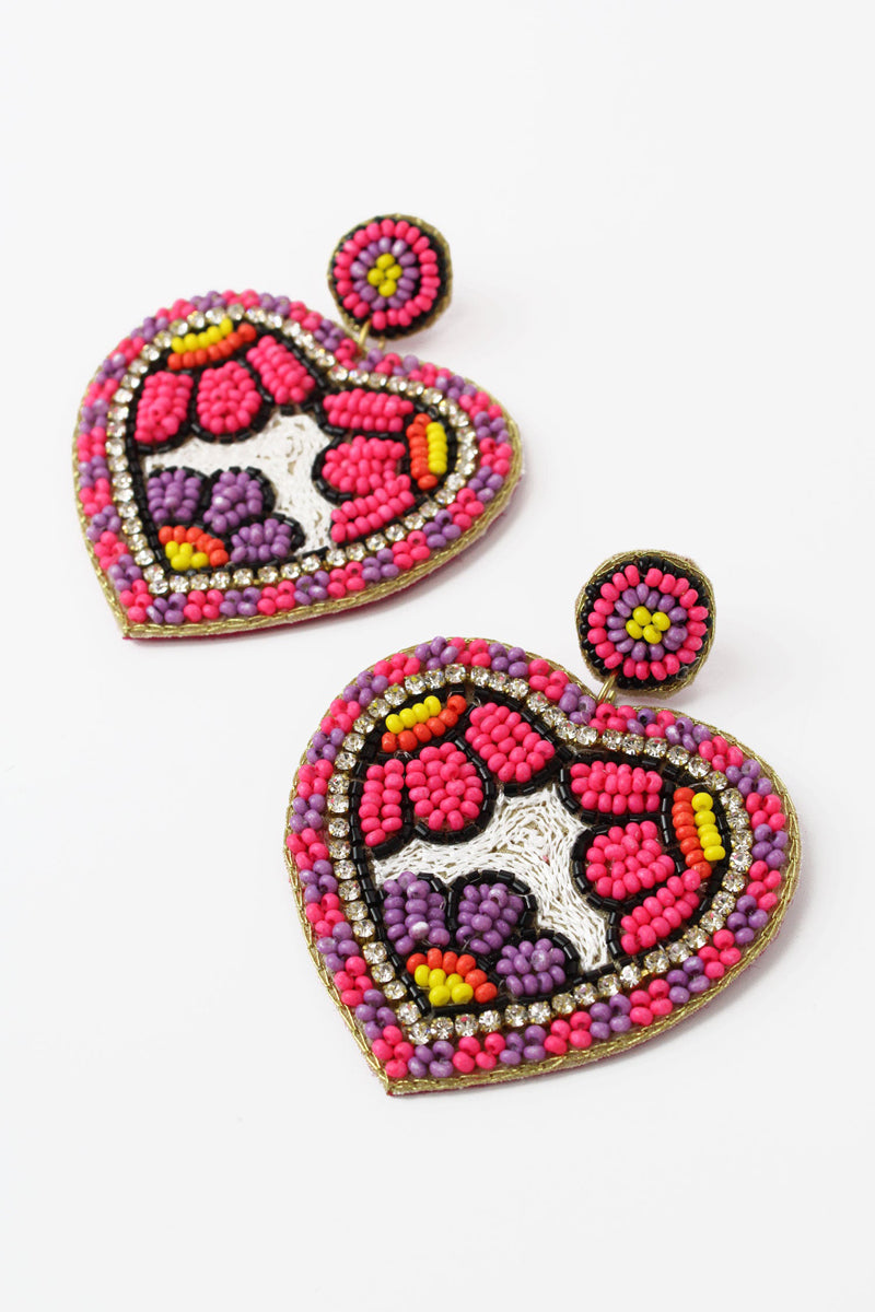 My Doris Pink Flower Heart Earrings