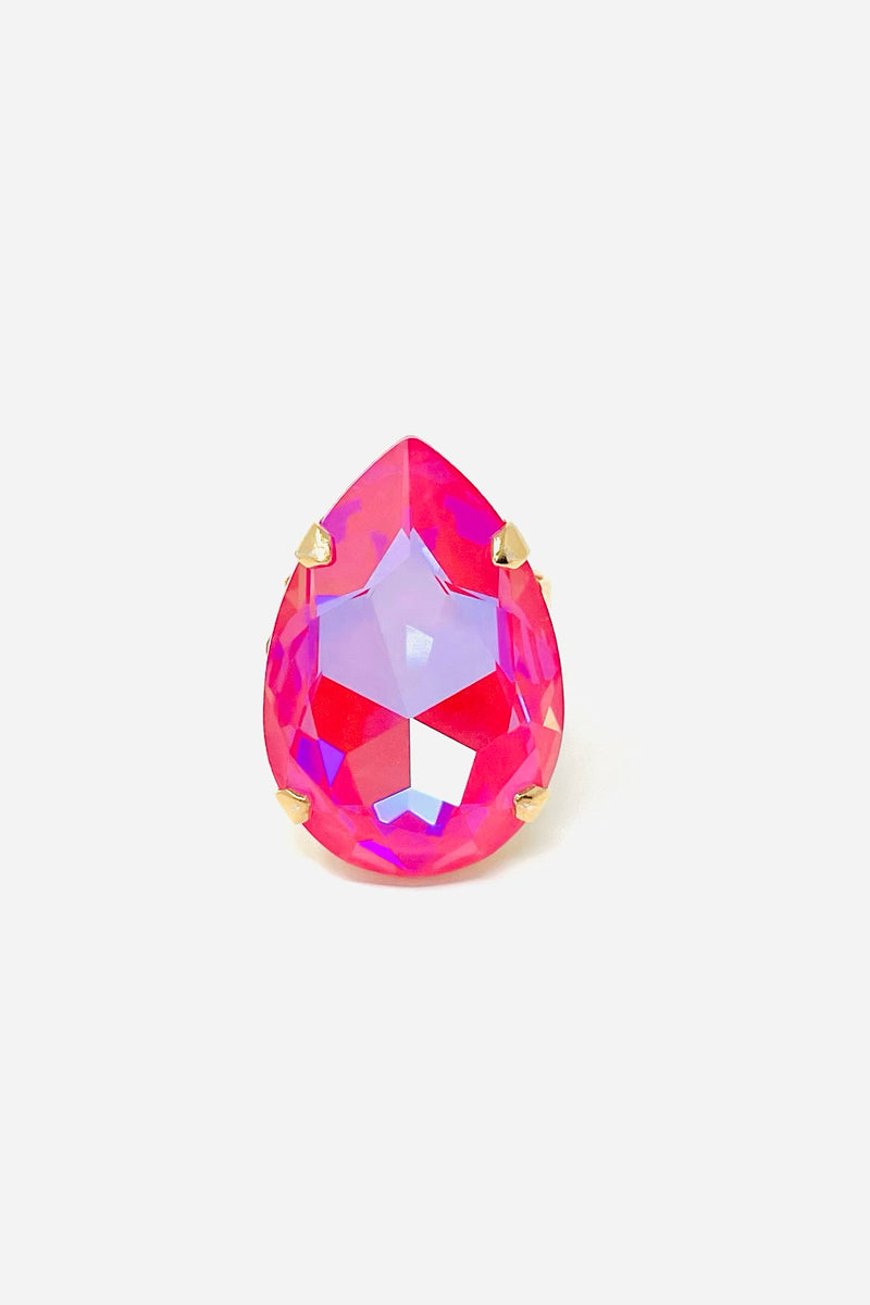 pink crystal pear shape ring