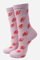 pink and red lobster print glitter socks