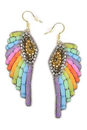 rainbow leather angel wing earrings