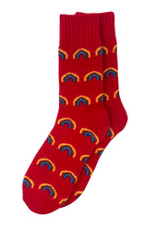 red rainbow cosy socks