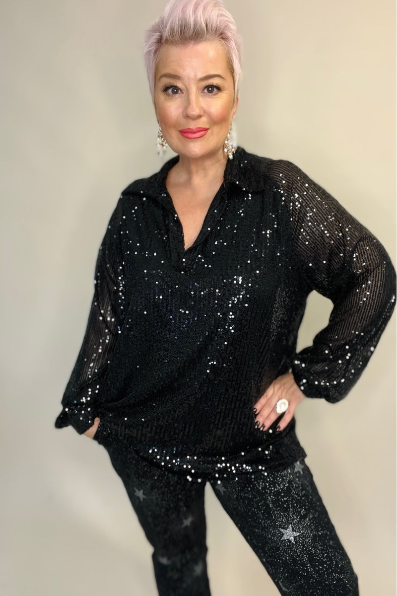 black sequin relaxed shirt