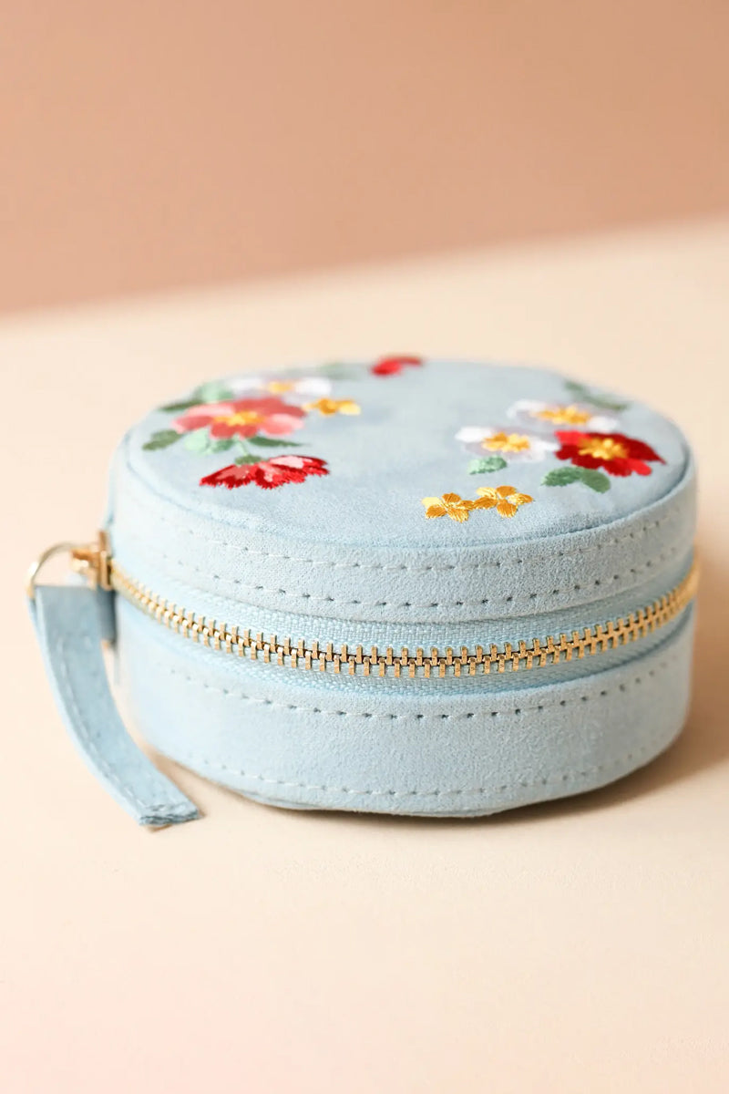 round embroidered jewellery case