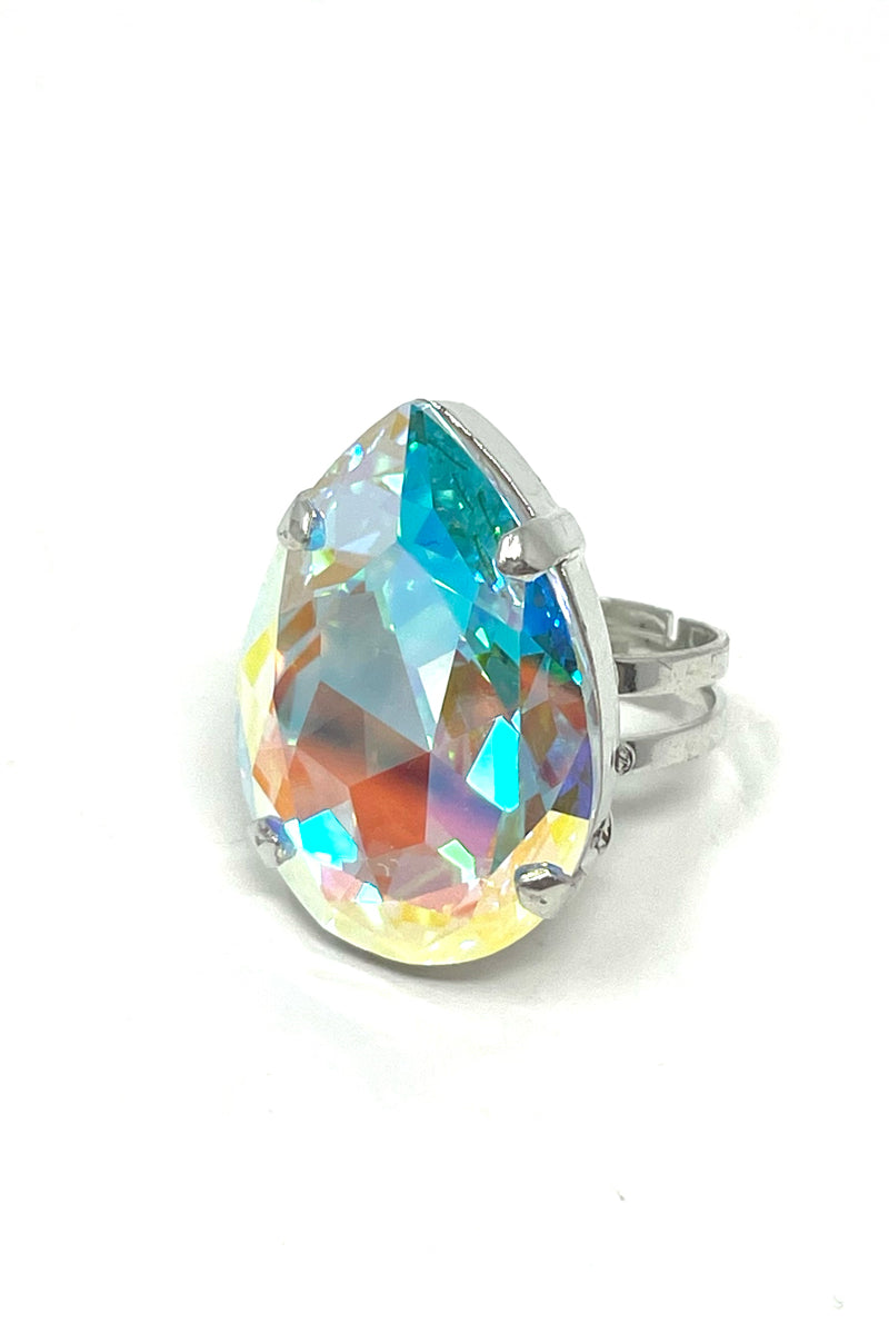 Silver Pear Crystal Ring - Winter Collection