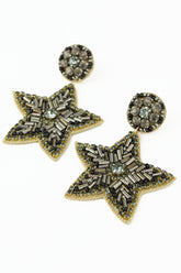 silver star beaded drop earrings
