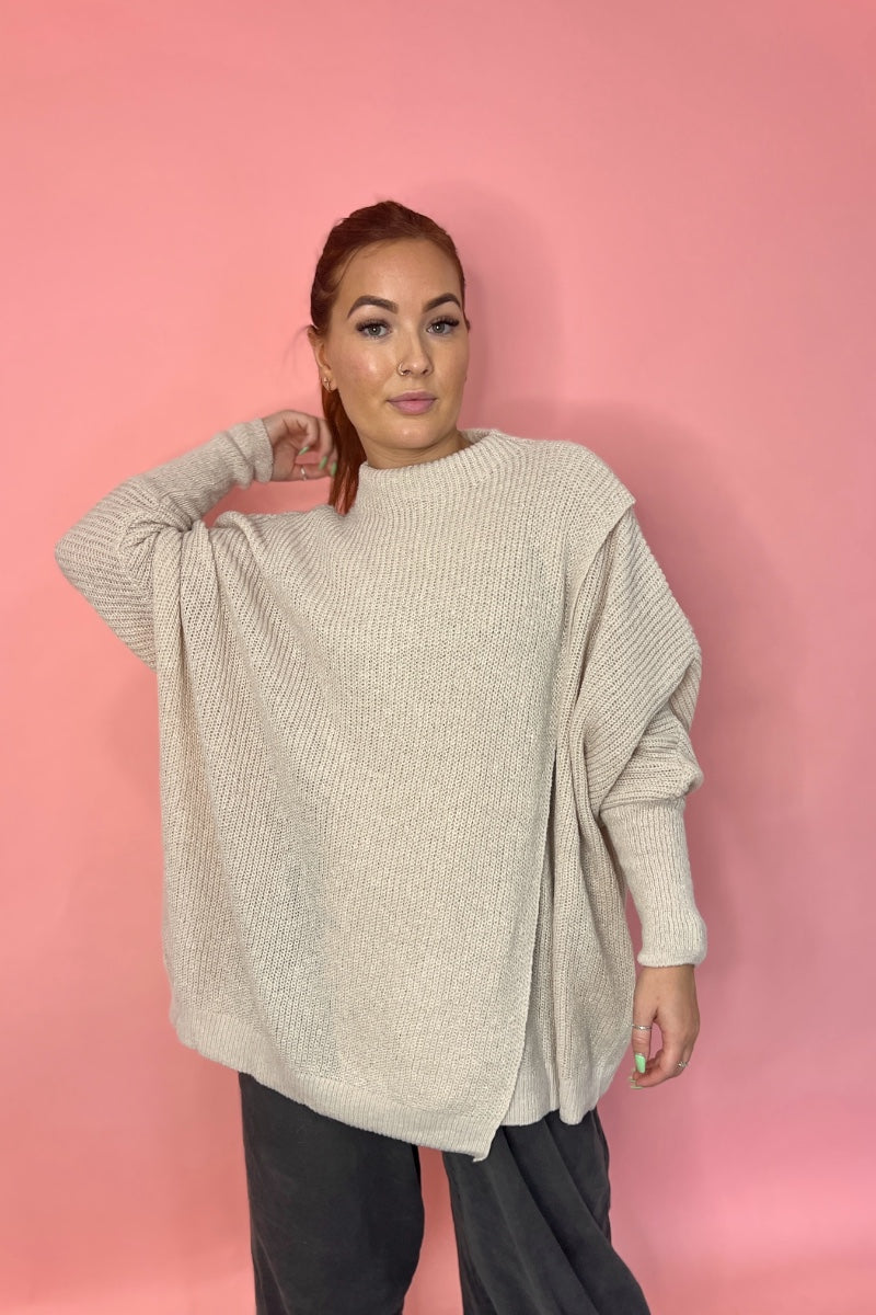 stone crossover knitted jumper