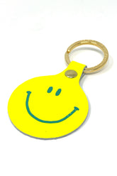 yellow smiley leather keyring